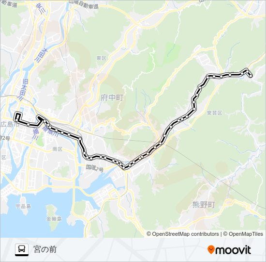 広島～瀬野・西条線 バスの路線図