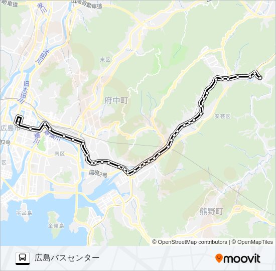 広島～瀬野・西条線 バスの路線図