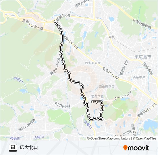 八本松駅～広島大学線 Bus Line Map