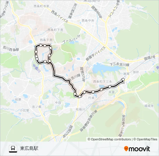 東広島駅～広島大学線 Bus Line Map