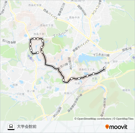 東広島駅～広島大学線 Bus Line Map