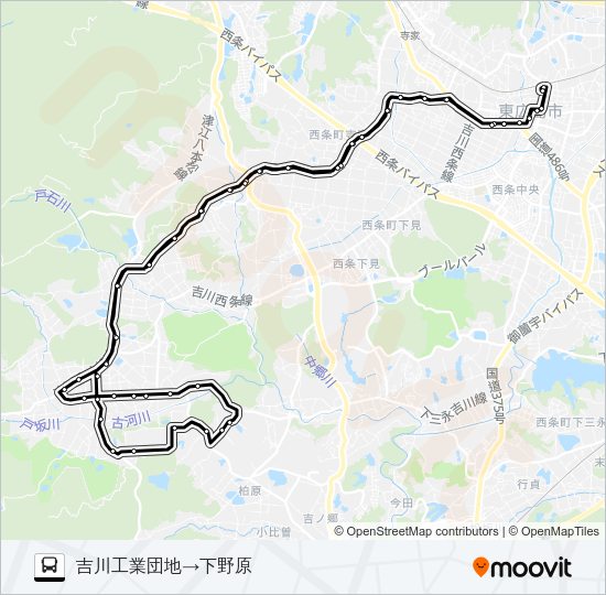 西条～吉川線（循環） Bus Line Map
