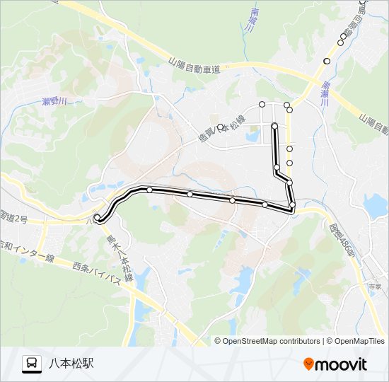 八本松駅～シャープ・篠線 バスの路線図