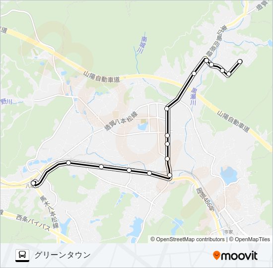 八本松駅～グリーンタウン線 バスの路線図