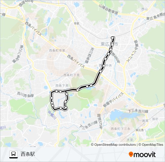 西条駅～広島大学線（循環） Bus Line Map