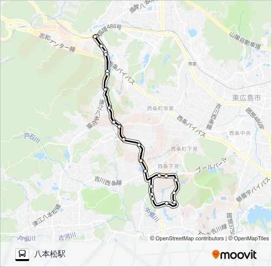八本松駅～広島大学線（循環） Bus Line Map