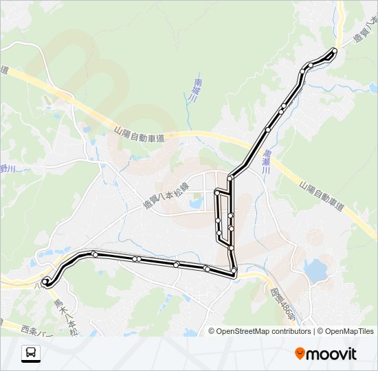 八本松駅～シャープ・篠線（循環） Bus Line Map