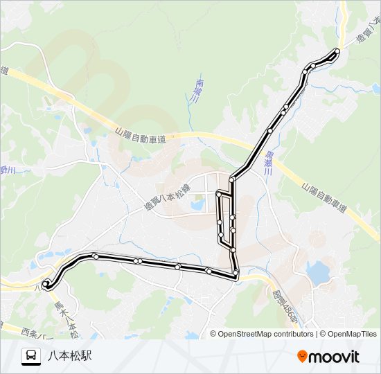 八本松駅～シャープ・篠線（循環） バスの路線図