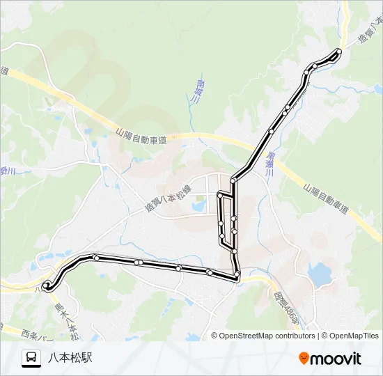 八本松駅～シャープ・篠線（循環） バスの路線図
