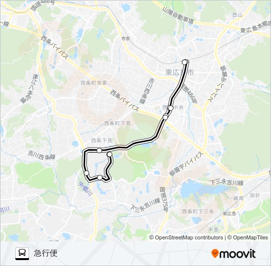 西条駅～広島大学線  Line Map