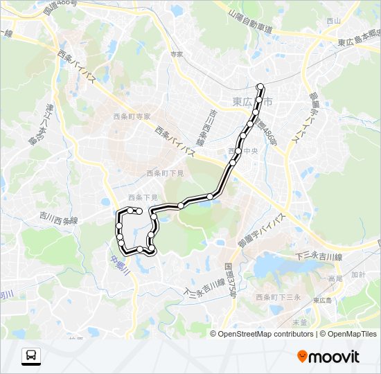 西条駅～広島大学線  Line Map