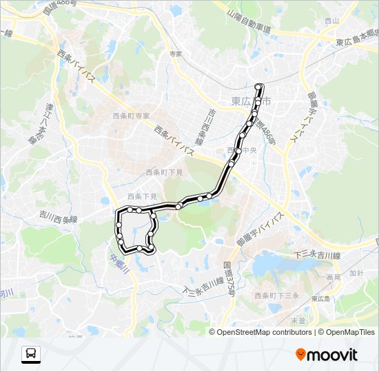 西条駅～広島大学線（循環）  Line Map