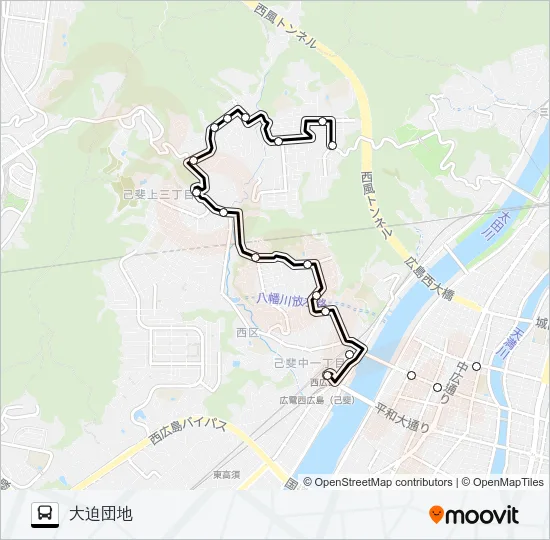 11-4 広電己斐団地・大迫団地線 Bus Line Map