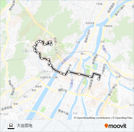 11-54 広電己斐団地・大迫団地線 Bus Line Map