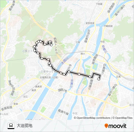 11-54 広電己斐団地・大迫団地線 Bus Line Map