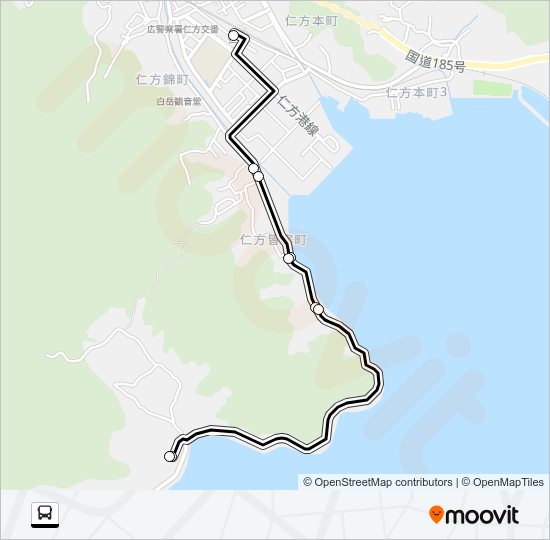 呉市生活バス 仁方小須磨線 Bus Line Map