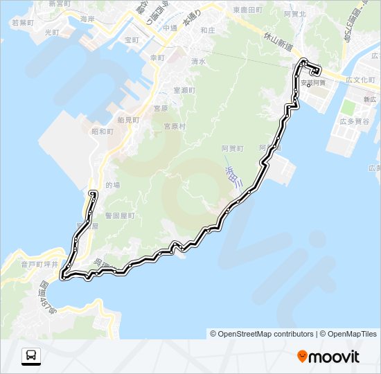 呉市生活バス 阿賀音戸の瀬戸線 Bus Line Map