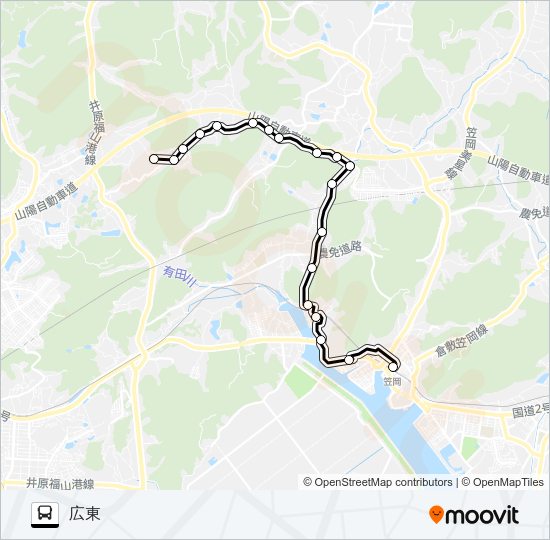 笠岡～広東線 Bus Line Map