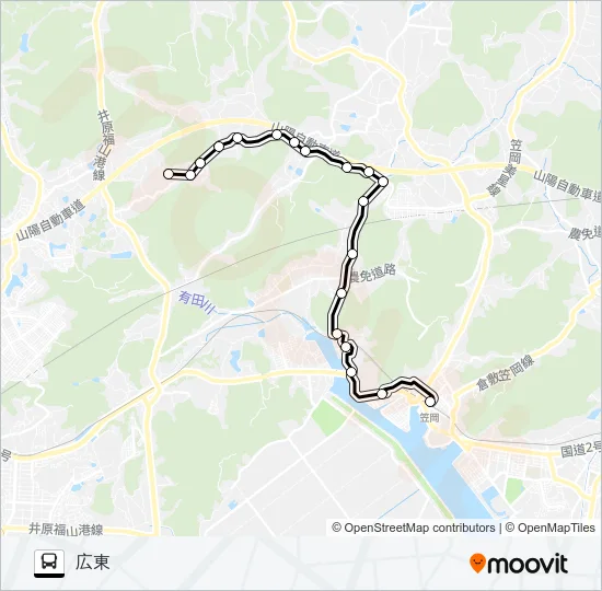 笠岡～広東線 バスの路線図