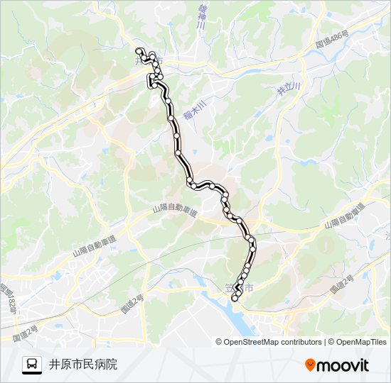 笠岡～山王口～井原線 Bus Line Map