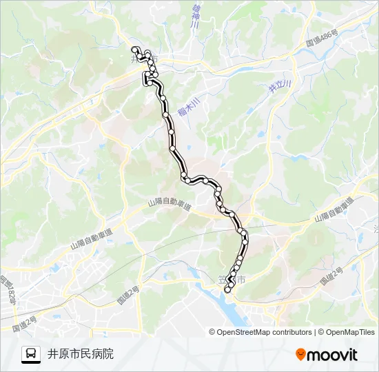 笠岡～山王口～井原線 Bus Line Map