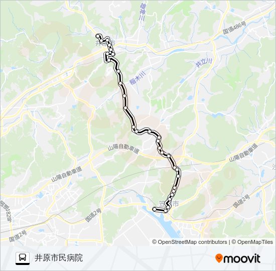 笠岡～山王口～井原線 Bus Line Map