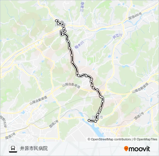 笠岡～山王口～井原線 Bus Line Map