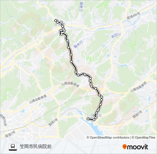 笠岡～山王口～井原線 Bus Line Map