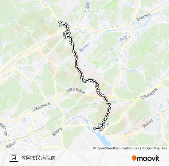 笠岡～山王口～井原線 Bus Line Map