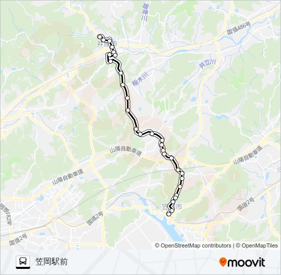 笠岡～山王口～井原線 Bus Line Map