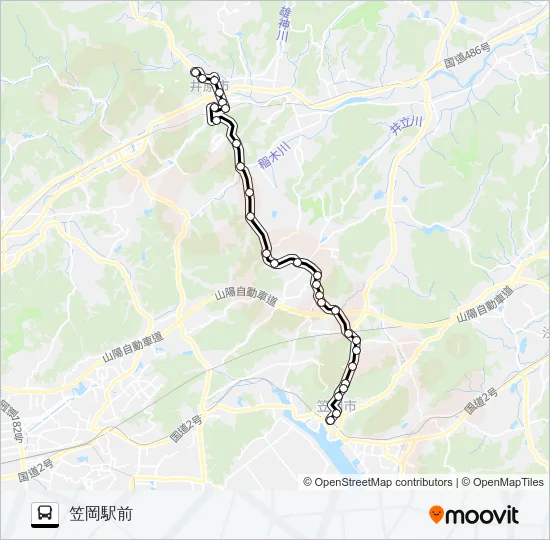 笠岡～山王口～井原線 Bus Line Map