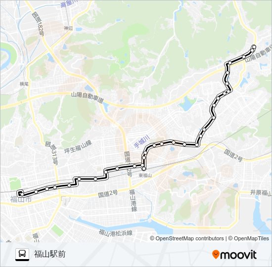 福山～東深津～伊勢丘～坪生線 Bus Line Map