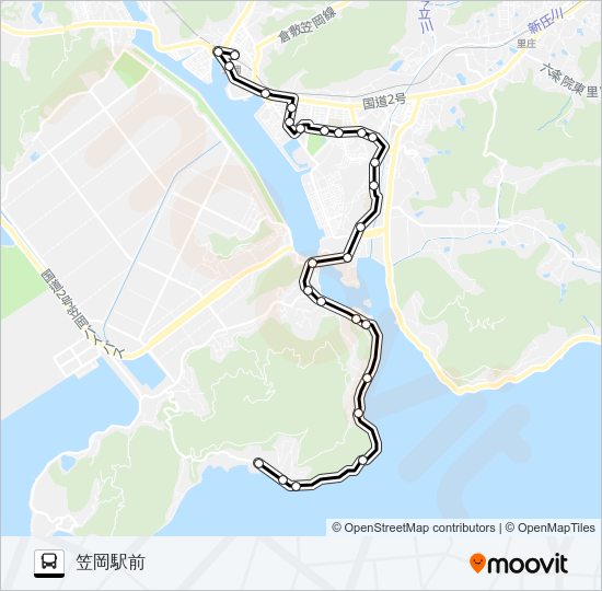 笠岡～市民会館～外浦～寺間～笠岡線 Bus Line Map