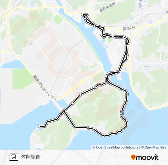 笠岡～市民会館～外浦～寺間～笠岡線 Bus Line Map