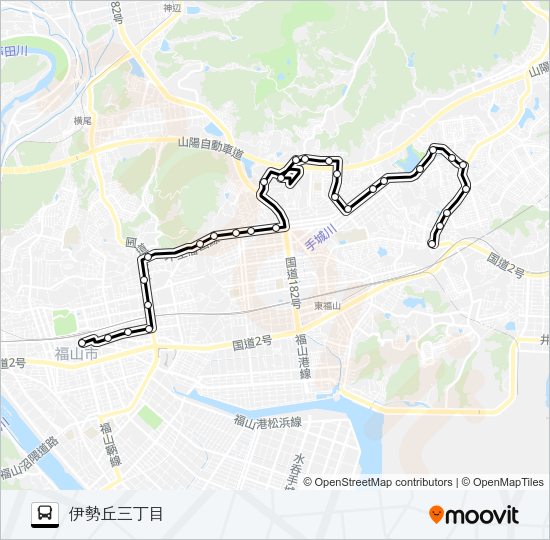 福山～福山市民病院～伊勢ヶ丘三丁目線 Bus Line Map