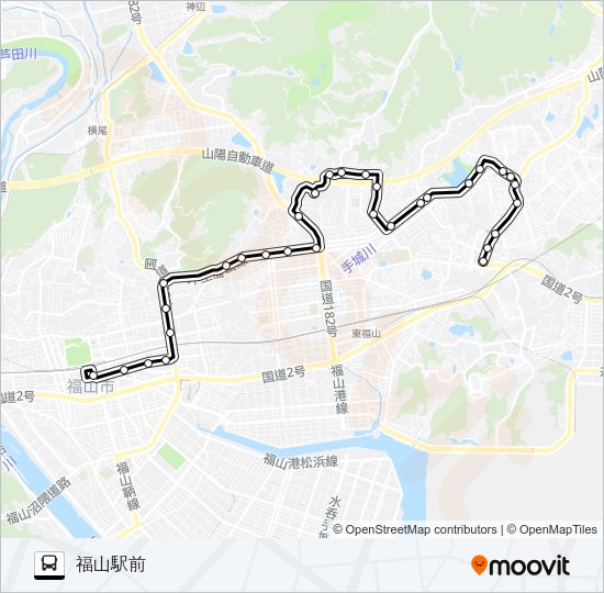 福山～福山市民病院～伊勢ヶ丘三丁目線 Bus Line Map