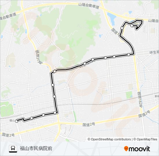 福山～福山市民病院～伊勢ヶ丘三丁目線 Bus Line Map