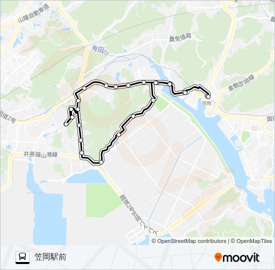 笠岡～城見台団地～総合スポーツ公園～笠岡線 Bus Line Map