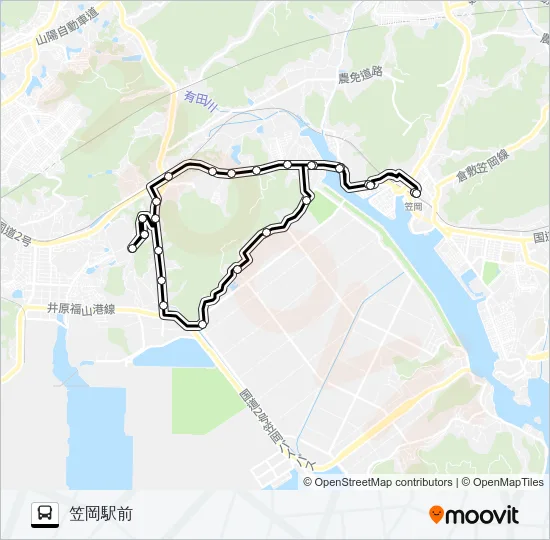 笠岡～城見台団地～総合スポーツ公園～笠岡線 バスの路線図