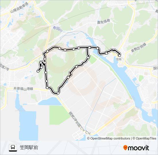笠岡～城見台団地～総合スポーツ公園～笠岡線 Bus Line Map