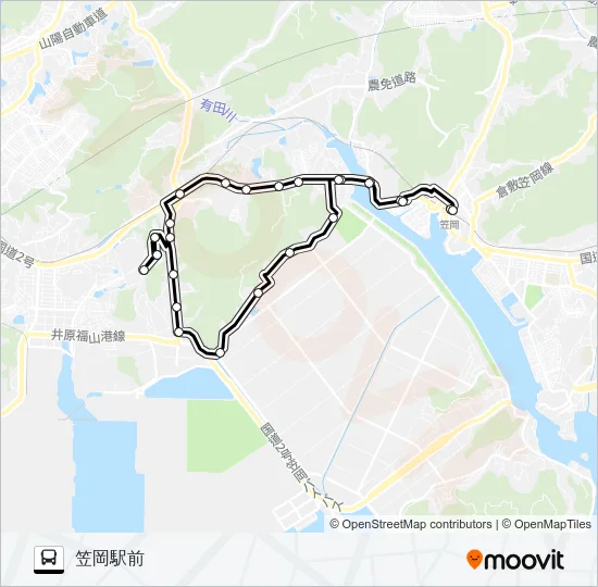 笠岡～城見台団地～総合スポーツ公園～笠岡線 Bus Line Map