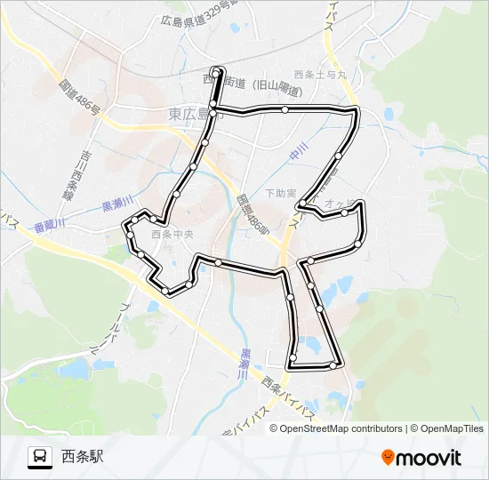 のんバス 青ルート（内回り） Bus Line Map