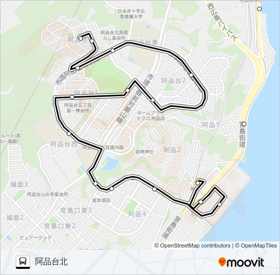 廿日市市さくらバス 阿品台ルート Bus Line Map