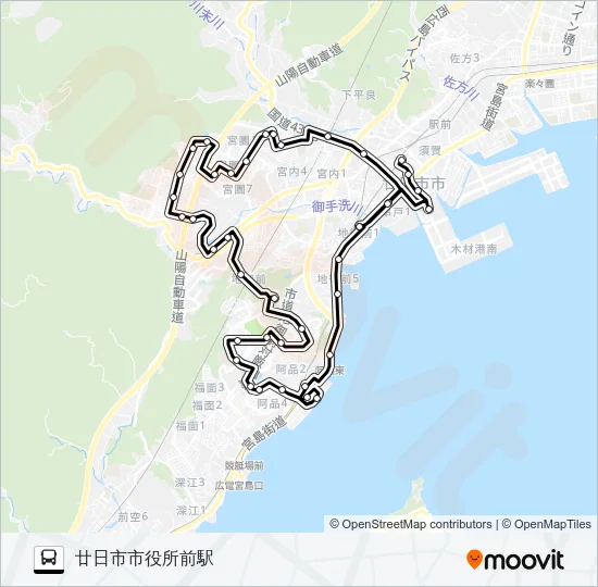 廿日市市さくらバス 阿品台ルート バスの路線図