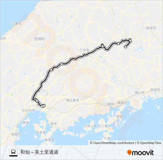 高速：帝釈～広島線 Bus Line Map
