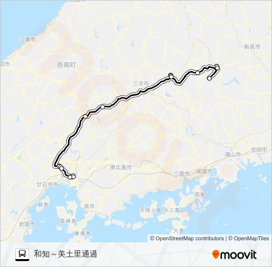 高速：帝釈～広島線 Bus Line Map