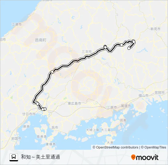 高速：帝釈～広島線 バスの路線図