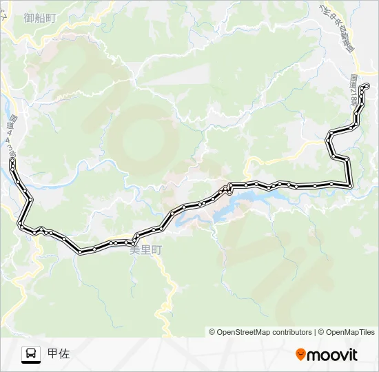 浜町→内大臣→甲佐 バスの路線図