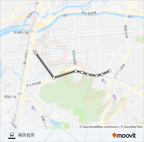 城南→木原不動→南区役所 Bus Line Map