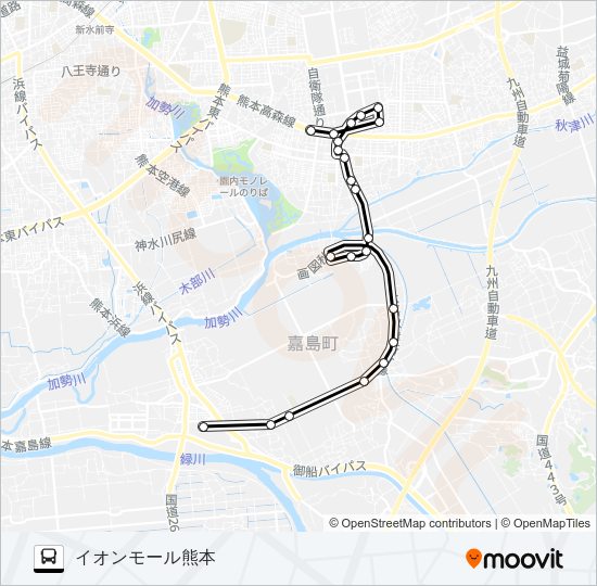 K2-2：健軍→東区→イオン Bus Line Map